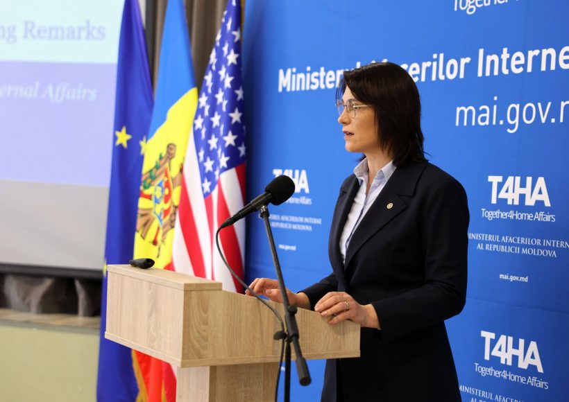 Daniella Misail-Nichitin, Minister of Internal Affairs of Moldova, delivers a speech at the Ukraine Together Home Affairs Council in Moldova.